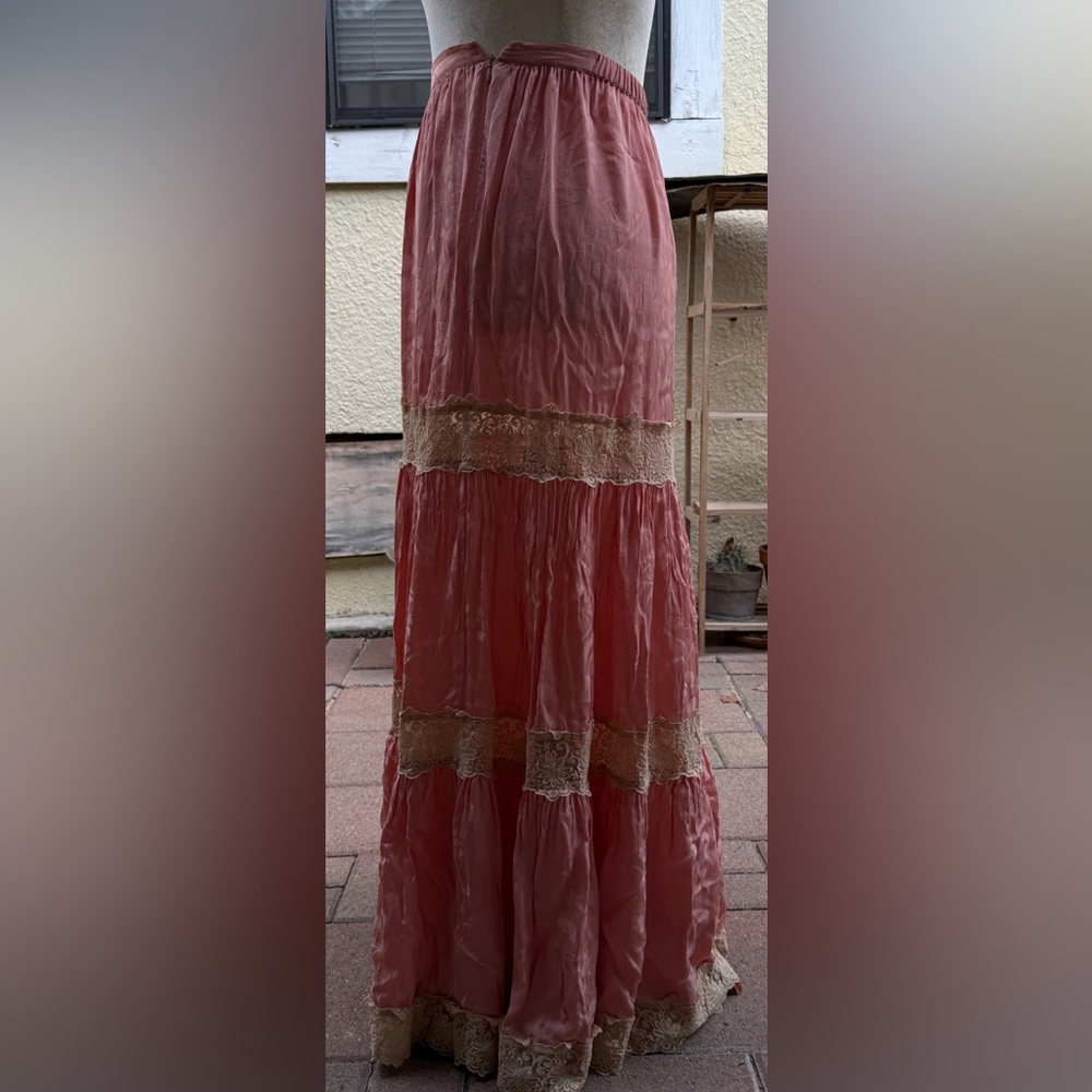Free People x Spell & Gypsy Collective Ocean Maxi Skirt Lace Coral Pink Boho - Picture 6 of 8